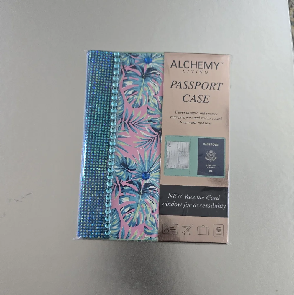 Alchemy Pink and Blue Bling Tropical Passport Case - Picture 3 of 9